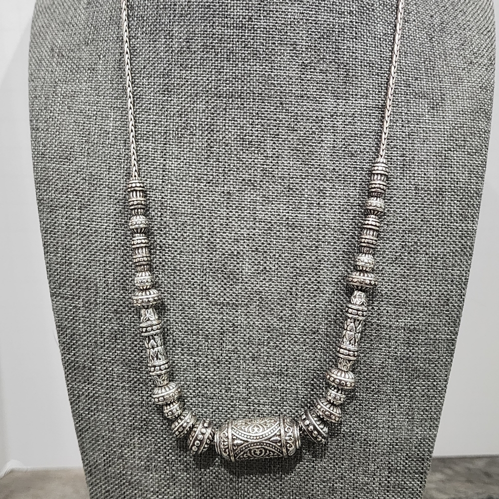 Sterling-Style Silver Beaded Pendant Necklace - Bohemian Elegance